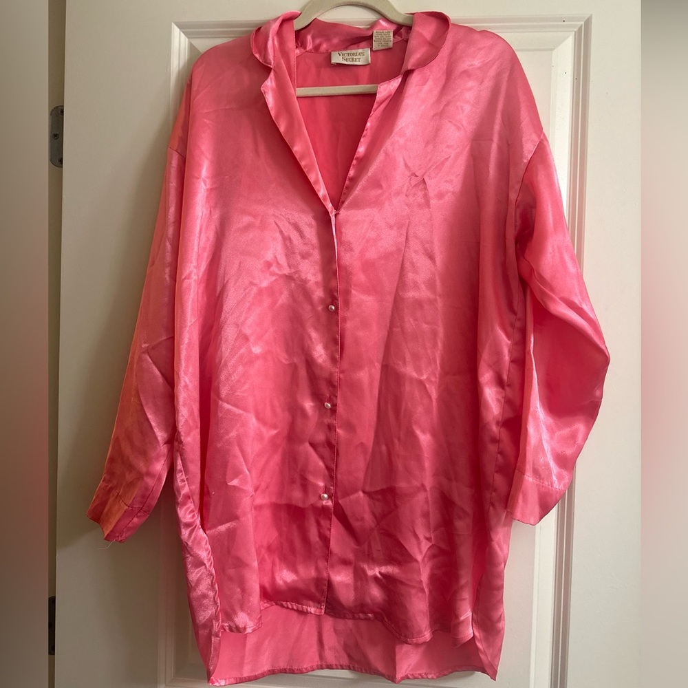 Victoria's Secret Gold Label Top Vintage Sheer Panel Silky Satin Shiny sleep